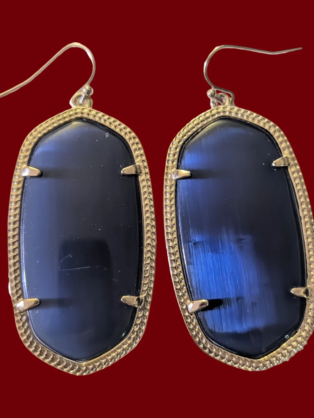 Kendra Scott Danielle Gold-Frame Blue Cats Eye Stone Drop Earrings